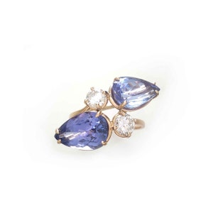 Anillo de piedras preciosas Anillo de tanzanita de oro macizo de 14 k - Anillo de piedras preciosas de diamantes Regalo para ella Anillo de regalo de cumpleaños Anillo de piedra natal Regalo de aniversario