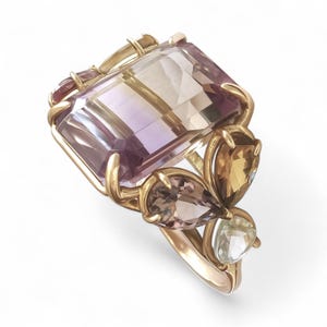 Handmade 14K Gold Ametrine Ring Tourmaline  Natural Aquamarine  ring  Unique gift  Gemstone Cocktail Ring for Her |Certified ring for her