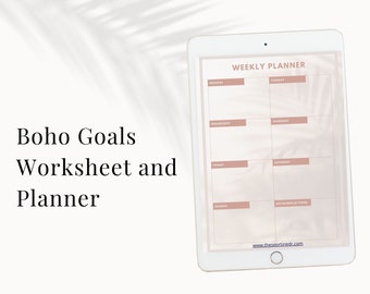 Planificador y hoja de trabajo de objetivos bohemios / Calendario sin fecha, registro de hábitos (descarga digital)