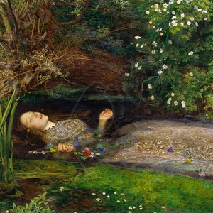 Ophelia by Sir John Everett Millais, Bt 1851-2, Shakespeare, Death, Tragedy, Nature, Collectible Wall Art Poster [DIGITAL PRINT]