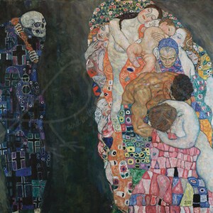 Śmierć i życie Gustava Klimta 1910/15, Art Nouveau, Śmierć, Życie, Szkielet, Czaszka, Symbolika, Miłość, Plakat [SZTUKA CYFROWA]