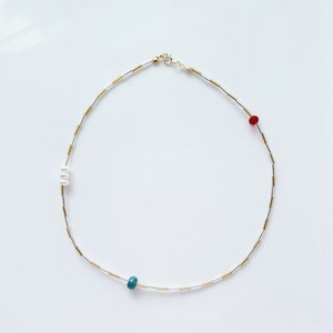 Colorful Beaded Necklace, Multicolor Necklace, Layering Necklace, Dainty Necklace, Eclectic Jewelry, Gifts for Her, Summer Necklace