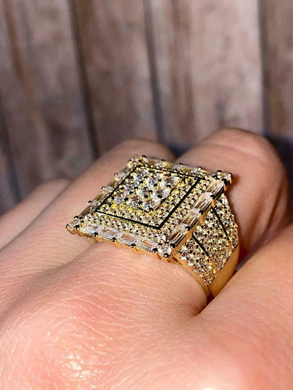 Mens Ice Out 2.5ct Created Diamond Iced 14k Gold Finish Pinky Ring size 6-10 Icy 