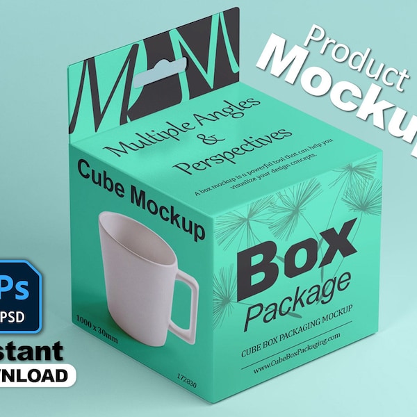 Square Hanging Box Packaging Mockup Photoshop Instant Download