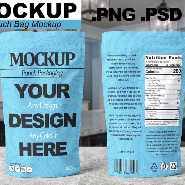 Paper Pouch Packaging Mockup Resealable Front & Back Photoshop PSD Instant Download