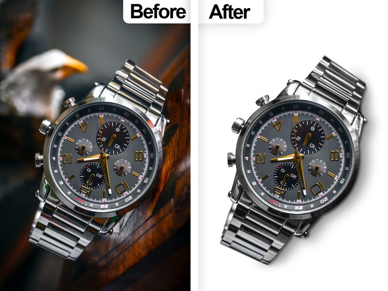 May include: A silver chronograph wristwatch with a black face and gold accents. The watch has a silver metal band.