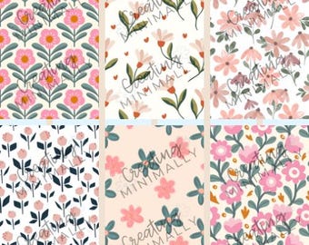 Pink Floral Wallpaper Set | 6 Aesthetic Phone & Desktop Backgrounds | PNG Download
