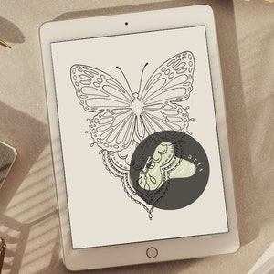 Under the knee - Butterfly and mandala | Tattoo Design for Women | Tattoo Drawing Stencil Outline | Ready to Download | Flower Feminine