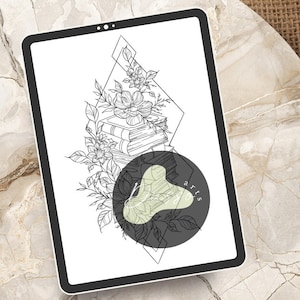 Book lover | Tattoo Design for Women | Tattoo Drawing Stencil Outline | Ready to Download | Flower Feminine Tattoo Ideas
