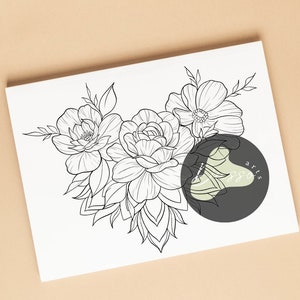 Under the knee floral and mandala | Tattoo Design for Women | Tattoo Drawing Stencil Outline | Ready to Download | Flower Feminine Tattoo