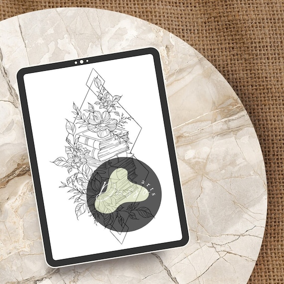 Book lover | Tattoo Design for Women | Tattoo Drawing Stencil Outline | Ready to Download | Flower Feminine Tattoo Ideas