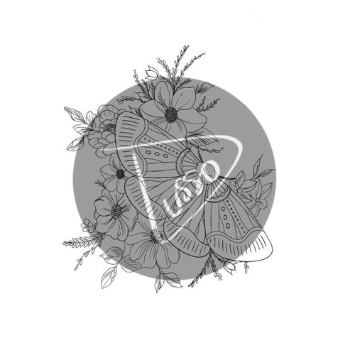 Side boob - Floral arrangement with a moth