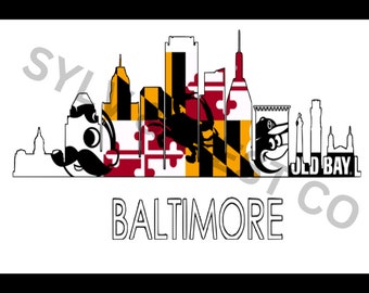 Baltimore City Scape, Orioles, Krabbe, Old Bay, Maryland, T-Shirt, T-Shirt Nur PNG, PNG-Datei!