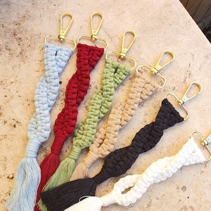 Macrame keychain in many colors carabiners silver or gold colors