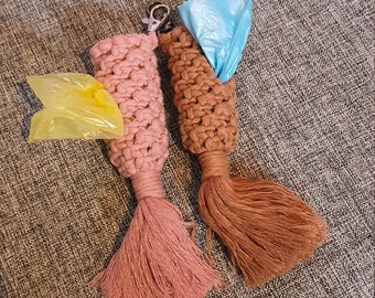 Macrame dog poop bag waste bag dog bag dispenser poop bag