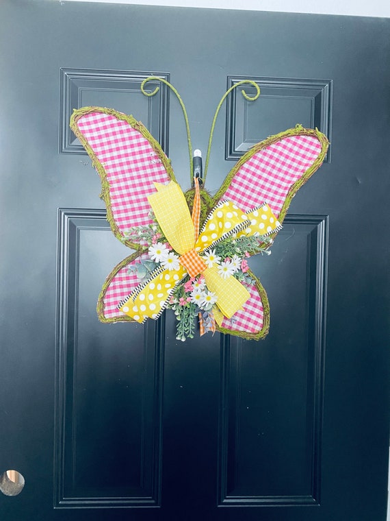 Butterfly Wreath for the Front Door Spring and Summer Decor Etsy