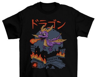 Purple Dragon Monster Men's T-Shirt Unisex Graphic Novelty Tee Shirt Japanese Animation Nerd Geek Top Kaiju Themed Shirts