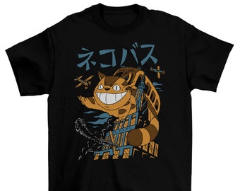 The Bus Cat Men's T-Shirt Unisex Graphic Novelty Japanese Animation Tee Shirt Monster Kaiju Themed Top