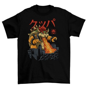 King Bowser Men's Printed T-Shirt Novelty Graphic Shirt Kaiju Monster Themed Unisex Black Tee Shirt