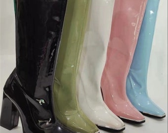 Patent Boots Latex Boot High Heels Y2K 