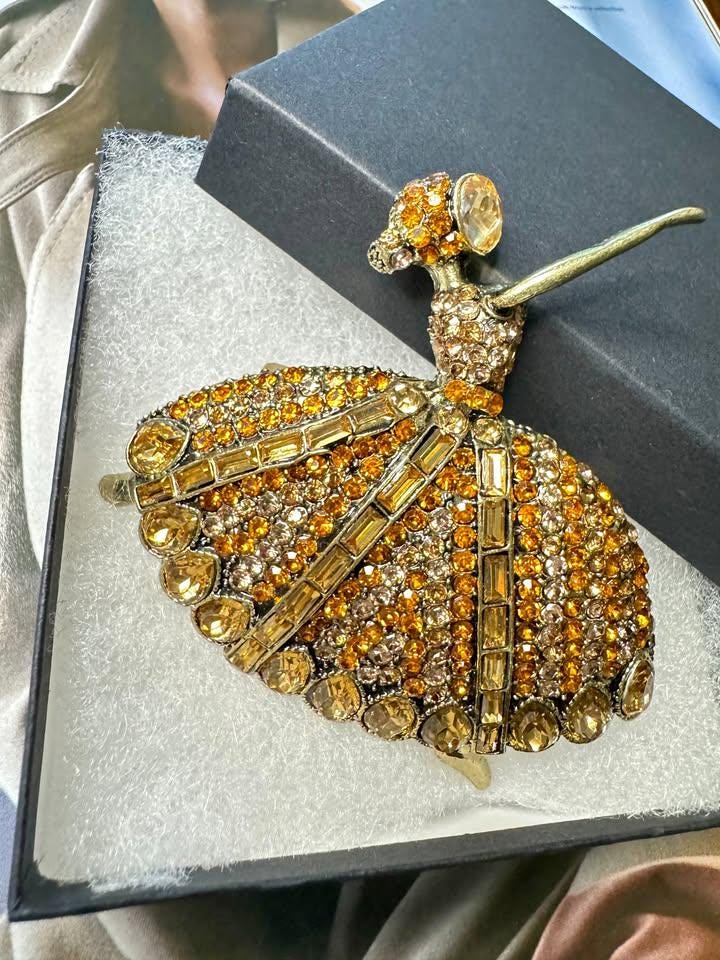 René・:*バレリーナブローチ ・:* Vintage Ballerina Brooch, Ballerina Pin Gold Tone Dancer