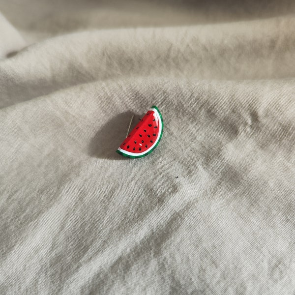 Watermelon Brooch, Fruit Pin, Red Green Brooch Pin, Red Brooch, Handmade Brooch, Design Brooches, Minimal Pin Clip