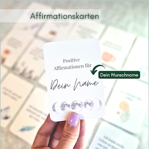 Achtsamkeitskarten Personalisierbar, AFFIRMATIONSKARTEN, Mutmachkarten für positive Gedanken - 15 Karten, handgemacht mit deinem Wunschnamen