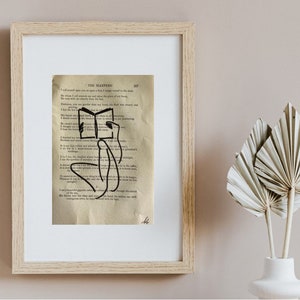 Original ink drawing, original drawing on vintage paper, vintage paper drawing, minimalist art, line drawing, mini art, home decor, drawing