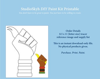 Black Fist DIY Paint Kit Printable, Digital File, Paint Party Instant Download, Outlined Canvas, Pre-Sketched, Juneteenth, Stencil