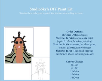 Beyonce DIY Paint Party Kit, Pre-Sketched, Outlined, Canvas, Paint and Sip Kit, Celebrity Paint Set