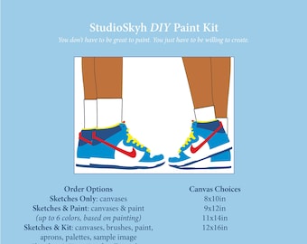 Couples DIY Paint Party Kit, Date Night, Paint and Sip, Pre-Sketched, Outlined Canvas, Nike Jordan Sneakers