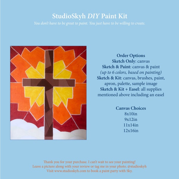 DIY Paint Kit, Pre-Sketched, Paint and Sip Kit, Sip and Paint Kit, Cross and Stained Glass