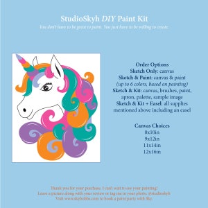 Unicorn, Kids DIY Paint Kit, Pre Sketched Canvas, Paint and Sip Kit, Sip and Paint Kit image 1