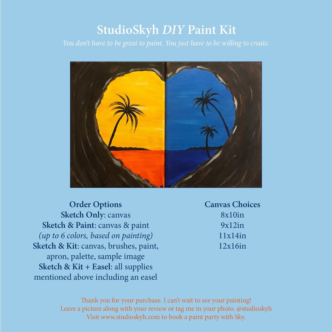 Couples DIY Paint Party Kit, Date Night, Presketched Canvas, Paint and