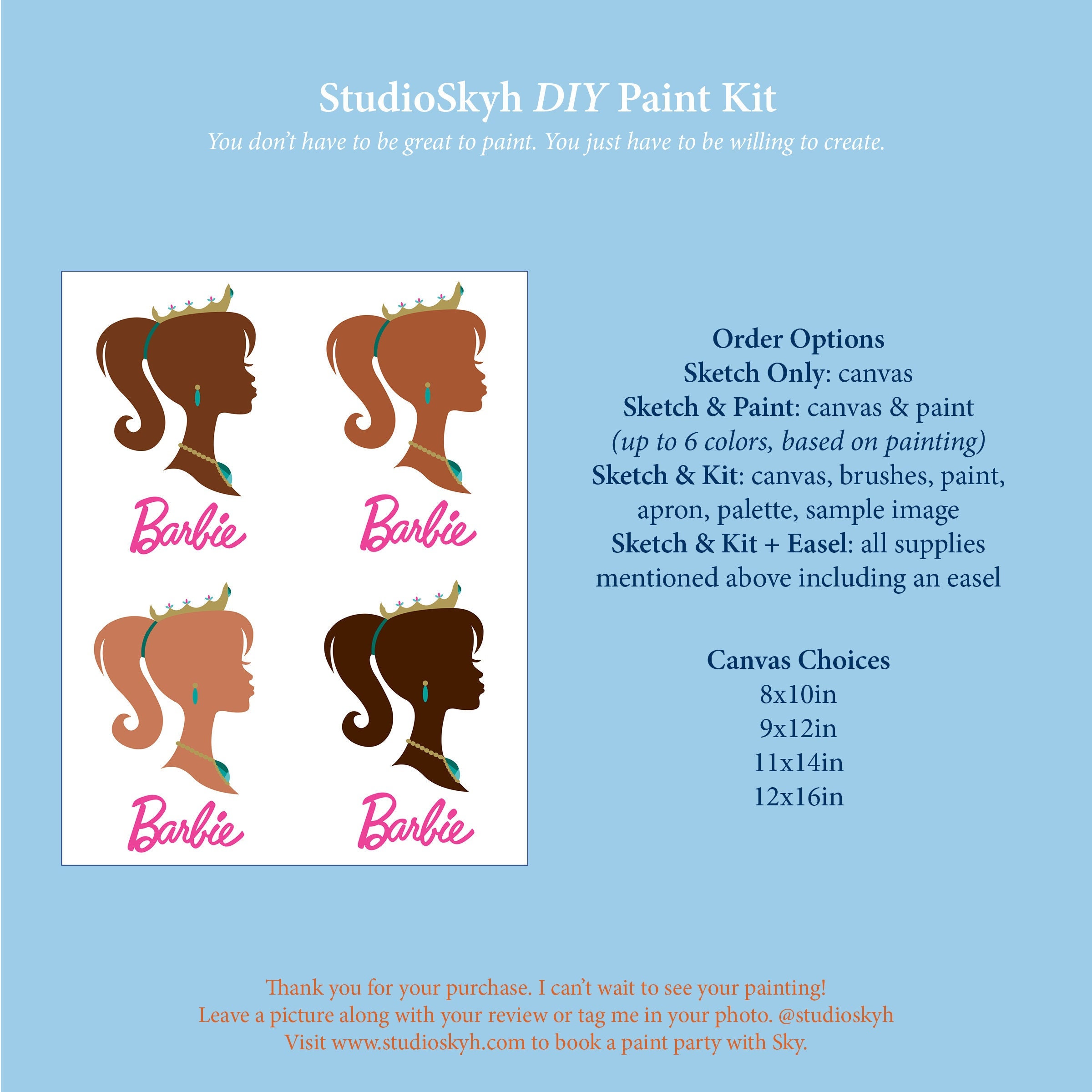 Barbie Girl DIY Paint Kit, Pre-sketched Canvas, Paint and Sip Kit, Sip and  Paint Kit 