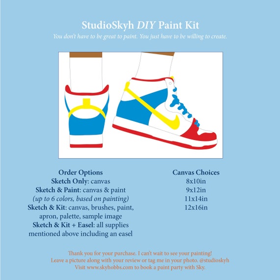 Nike Sneakers DIY Paint Kit, Pre-sketched, Paint and Sip Kit, Sip