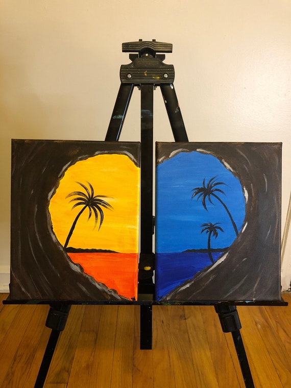 Couples DIY Paint Party Kit Date Night Presketched Canvas Etsy