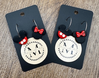 Minnie and Mickey Inspired Polymer Clay Hoop Earrings