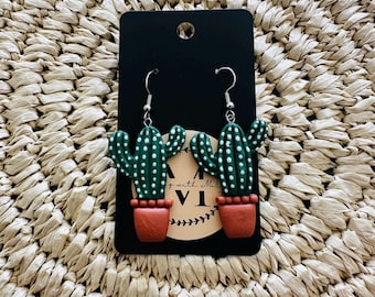 Pendientes de cactus hechos a mano con arcilla polimérica