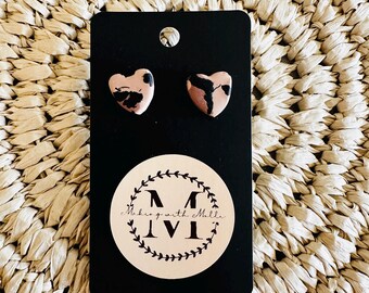 Leopard Print Heart Stud Polymer Clay Earrings