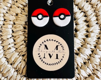 Boucles d'oreilles Pokéball en pâte polymère