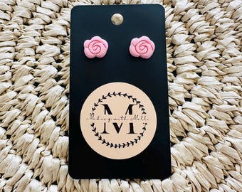 Pink Rose Stud Polymer Clay Earrings