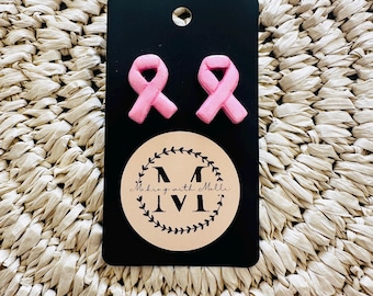 Pink Ribbon Stud Earrings for Breast Cancer Awareness