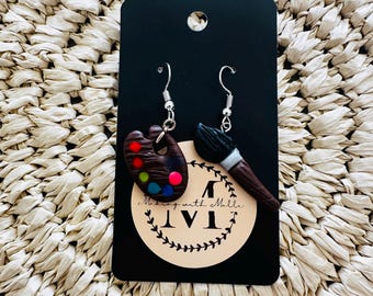Artist Palette and Paintbrush Earrings