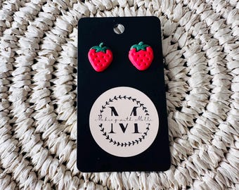 Handmade Strawberry Clay Stud Earrings
