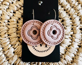 Tan Boho Geometric Clay Hoop Earrings