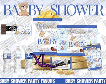 Blue Bear Baby Shower Favors Set | Canva Template (Digital Download)