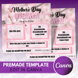 Mother&#39;s Day Giveaway Flyer - Social Media Giveaway Post - DIY Social Media Template - Mothers Day Flyer - Giveaway Flyer - Canva Template