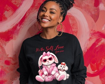 Pink Bunny Self Love PNG, Valentine Rabbit Clipart (Digital Download)