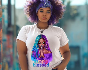 Simply Blessed Black Woman Praying PNG | Spiritual Afro Design (Digital Download)